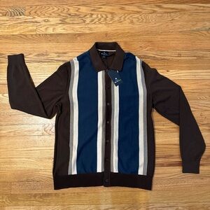 NWT Ben Sherman Striped Knitted Button Through Sweater Brown Men's Large Large